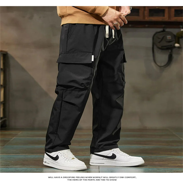 2024 Autumn New Trendy and Handsome Workwear Pants for Men'S American Autumn/Winter Loose Tie Feet Casual Pants for Men'S 9-Inch